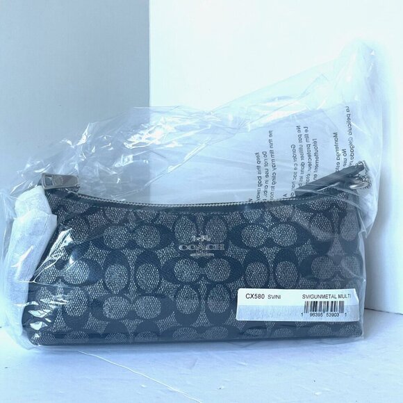 Coach Charlotte Shoulder Bag Signature Canvas Gunmetal CX580 Leather ORGPKG - Picture 3 of 9